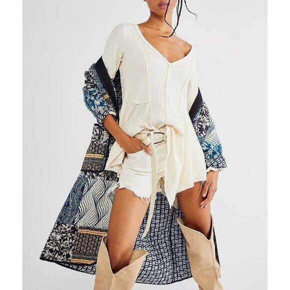 Free People Tops - We The Free Primrose Thermal Top Tunic Long Bell Sleeves Ivory Knit Size XS